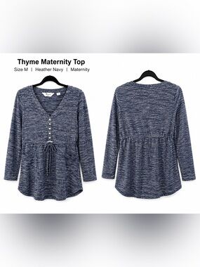 Heather Navy Maternity Henley Top with Drawstring